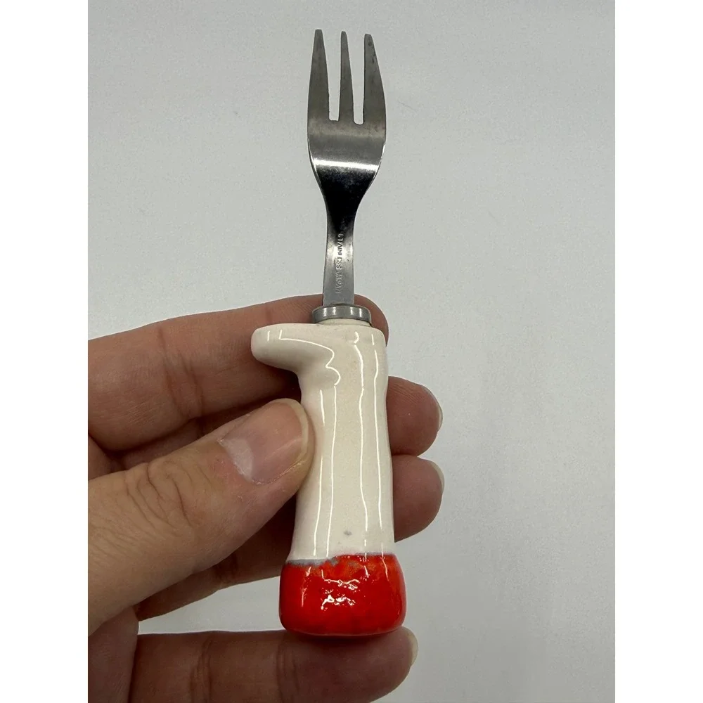 Vintage Christmas Boot Appetizer Fork Stainless Japan Holly Berry Ceramic Handle